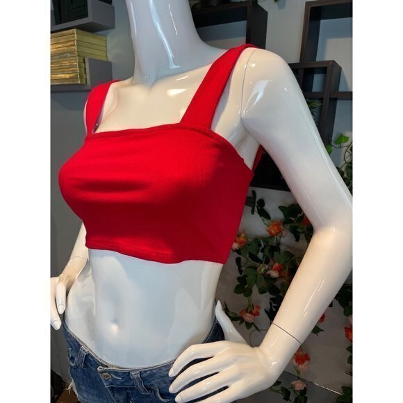 Ambiance Red Cotton Blend Square Neck Wide Straps Crop Tank Size S RefFNB - Picture 8 of 11